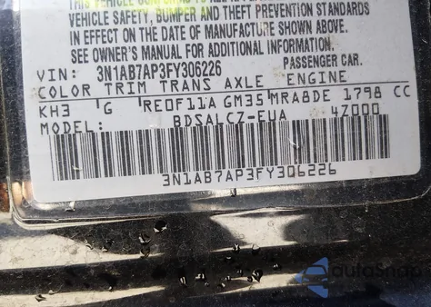 2015 Nissan Sentra S z USA, uszkodzony, nr VIN 3N1AB7AP3FY306226